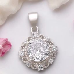Taraash 925 Sterling Silver Halo Pendant, Round Cut Solitaire CZ Diamond Locket for Girls / Women-image-2