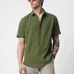 Vastrado Green Relaxed Fit Texture Shirt-image-52