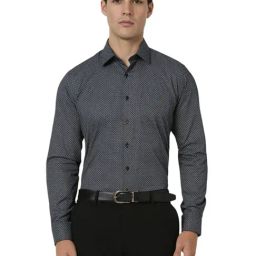 Van Heusen Black Cotton Slim Fit Printed Shirt-image-28