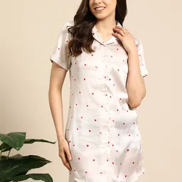 Mast & Harbour Conversational Printed Satin Shirt Nightdress-image-41