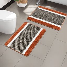 Kuber Industries 2-Pcs Brown & White Striped Anti-SlipDoormats-72