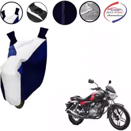 Auto Pearl Waterproof Two Wheeler Cover For Bajaj V 150 (White & Blue)-image-35