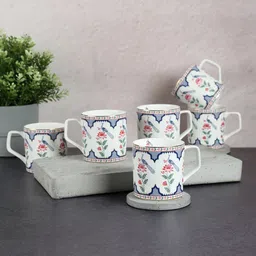 India Circus by Krsnaa Mehta 6 Pieces Grey & White Floral Peacock Printed Mugs-15