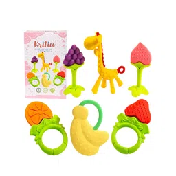 Kritiu 6-Pcs Yellow & Green BPA Free Non Toxic Silicone Fruit Shape Teething Toy Teethers-25