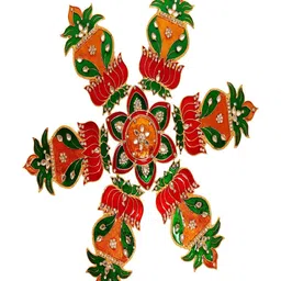 Kala Samarpan Red & Green Lotus Rangoli Sticker With Centerpiece-40