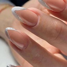 Vembley Women Silver Glitter Set of 24 Artificial Reusable Nails With Glue-image-72