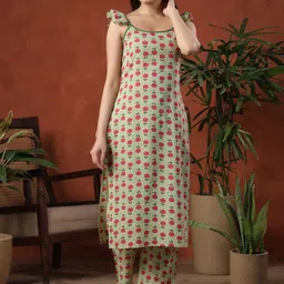 anayna Women Floral Printed Cotton Kurta with Trouser-image-86