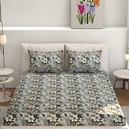 CHHILAKIYA Multicoloured Floral 210 TC Queen Bedsheet with 2 Pillow Covers-image-67