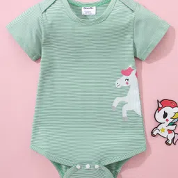 Kookie Kids Half Sleeves Onesies Stripes & Unicorn Print - Green-picture-47
