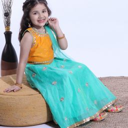 Babyhug Half Sleeves Sequined Choli & Flared Lehenga with Dupatta - Orange Aqua-picture-40