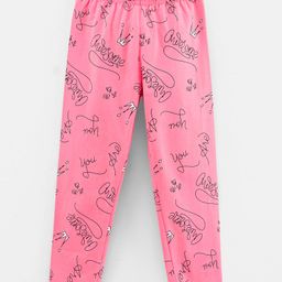 Doreme Cotton Capri Length Leggings Text Print- Pink-image-56