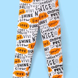 Pine Kids Cotton Spandex Leggings Text Printed - Bright White With Yellow-image-47