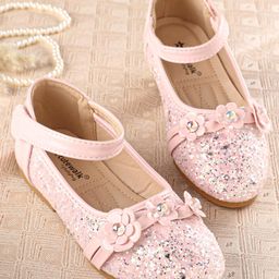 Cute Walk by Babyhug Front Strap Closure Bellies with Flower Applique and Embellishments - Pink-image-35