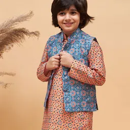 Vastramay Sleeveless Geometric Printed Nehru Jacket - Blue-picture-46