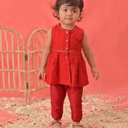 Vastramay Sleeveless Sequin Embellished Kurta With Pyjama - Red-image-46