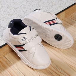 Babyoye Casual Shoes with Velcro Closure Stripes Pattern - White-image-37
