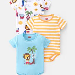 Babyhug 100% Cotton Onesies Pack of 3 Lion Print - Multicolour-84