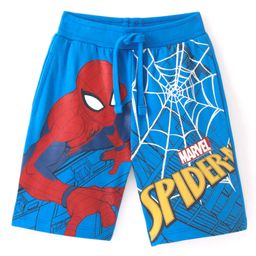 Babyhug Marvels Cotton Shorts with Spiderman Print - Blue-image-99