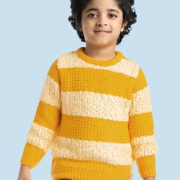 Babyhug Knitted Full Sleeves Pullover Striped Sweater - Yellow-image-86