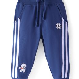 Babyhug Cotton Knit Full Length Loungr Pants With Animal Print & Tape Detailing - Navy-picture-17