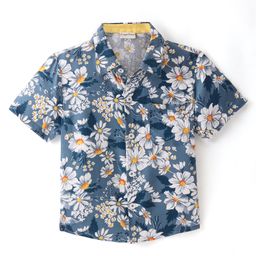 CrayonFlakes Rayon Half Sleeves Floral Printed Shirt - Blue-picture-34