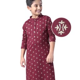 EARTHY TOUCH Single Jersey Knit Full Sleeves Foil Floral Printed Kurta- Wine-image-42