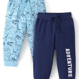 doodle poodle Doodle PoodleCotton Knit Full Length Lounge Pants with Animals & Text Print Pack of 2 - Light Blue & Navy Blue-picture-34