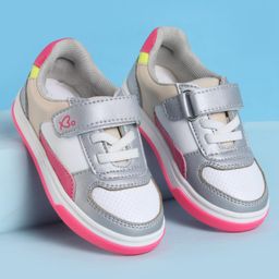 Babyoye Velcro Closure Casual Shoes with Heart Print - White & Grey-image-46