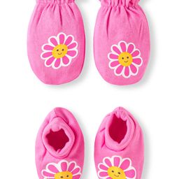 Babyhug 100% Cotton Knit Mittens & Booties With Floral Print - Pink-image-10