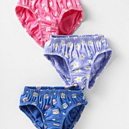 Revvo Junior Single Jersey Knit Panties With Floral Heart & Macaron Print Pack Of 3 - Pink Purple & Blue-image-47
