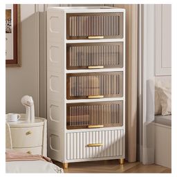 House of Quirk Bathroom Floor Cabinet, Freestanding Narrow Side Storage Organizer Cabinet with Drawers and Shelf, Slim Chest of Drawers for Bathroom, Hallway, and Living Room (White, 5 Layer 50CM)-5
