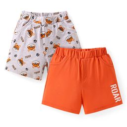 Doodle Poodle 100% Cotton Knit Knee Length Shorts with Tiger Print Pack of 2 - Orange & Grey-image-13