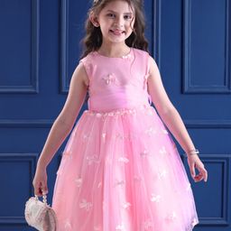 Mark & Mia Woven Sleeveless Mesh Party Dress with Floral Design & Shimmer - Pink-image-44