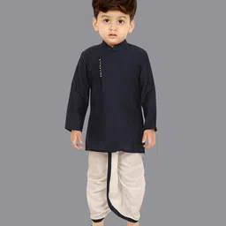 little desi Cotton Silk Woven Full Sleeves Solid Coordinating Dhoti Kurta Set - Navy Blue-picture-23