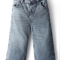 Babyhug Denim Full Length Washed Wide Leg Jeans With Stretch - Blue-picture-31
