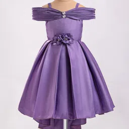 Rassha Cold Shoulder Sleeves Floral Applique Detailed Knee Length High Low Dress - Purple-picture-25