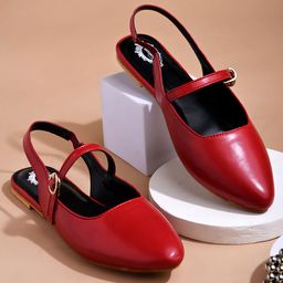 Shoetopia Solid Buckle Closure Sandals - Red-image-56