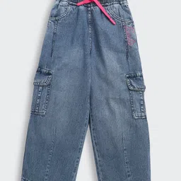 Barbie by Tiny Girl Cotton Denim Mild Washed Cargo Jeans - Blue-picture-42