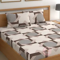 CHHAVI INDIA Cream & Brown Geometric Printed 210 TC Queen Bedsheet Set 2.50 m X 2.25 m-15