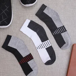 VIMAL JONNEY Pack Of 3 Patterned Cotton Ankle-Length Socks-image-0