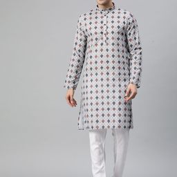 Luxrio Men Ethnic Motifs Printed Mandarin Collar Regular Kurta with Pyjamas-picture-50