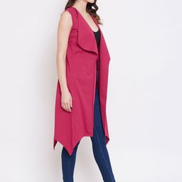 Hypernation Women Fuchsia Pink Solid Open Front Shrug image 3