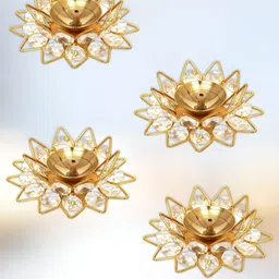 DARIDRA BHANJAN Gold-Toned 4 Pieces Crystals Diyas-image-95
