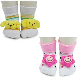 Baby Bloom Infants 0 To 2 Years 2 Pair Cotton Dog and Star Face Ankle Socks/ Booties-image-77