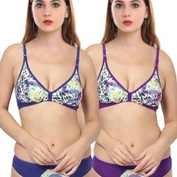 AROUSY Navy & Purple Cotton Printed Bra Panty Set - Pack Of 2-image-19