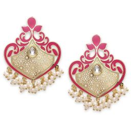 OOMPH Rani Pink Meenakari and Kundan Drop Earrings image 3
