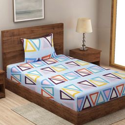 Myntra Elegant Homes Blue & Beige Printed 300 TC Single Bedsheet Set 2.25m x 1.50m-image-91