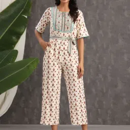 Juniper Ivory Ethnic Motif Printed Rayon Jumpsuit With Zip-image-77