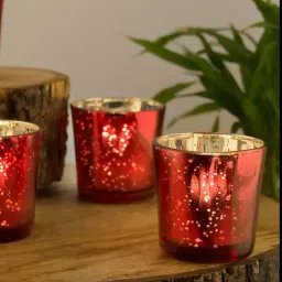 Homesake 'Holi' Red Glass Candle Holder - Set of 6-9