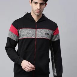 Proline Active Black Cotton Comfort Fit Colour Block Hooded Sweatshirts-image-56